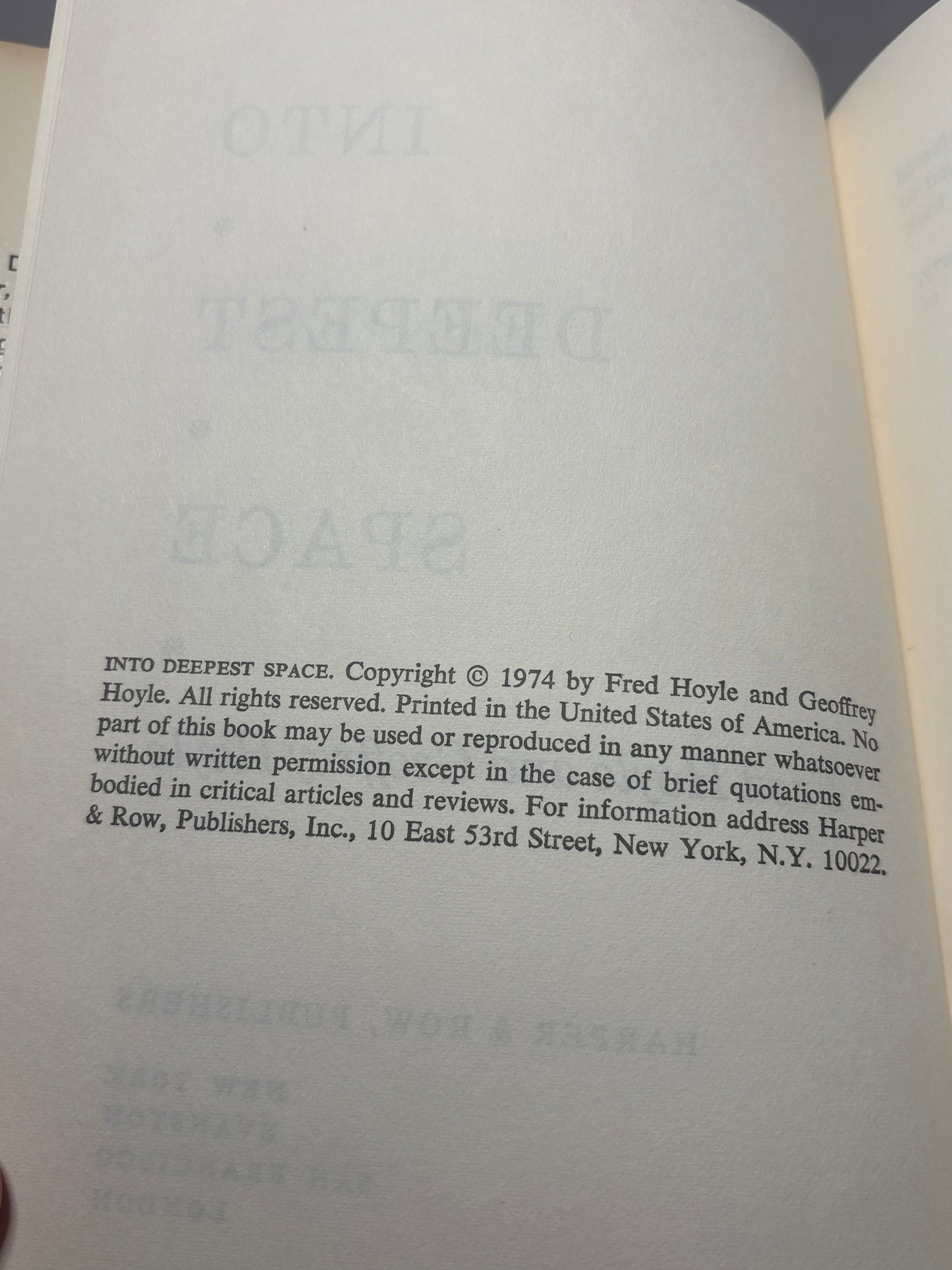 Into Deepest Space by Fred Hoyle & Geoffrey Hoyle 1974 1st edition