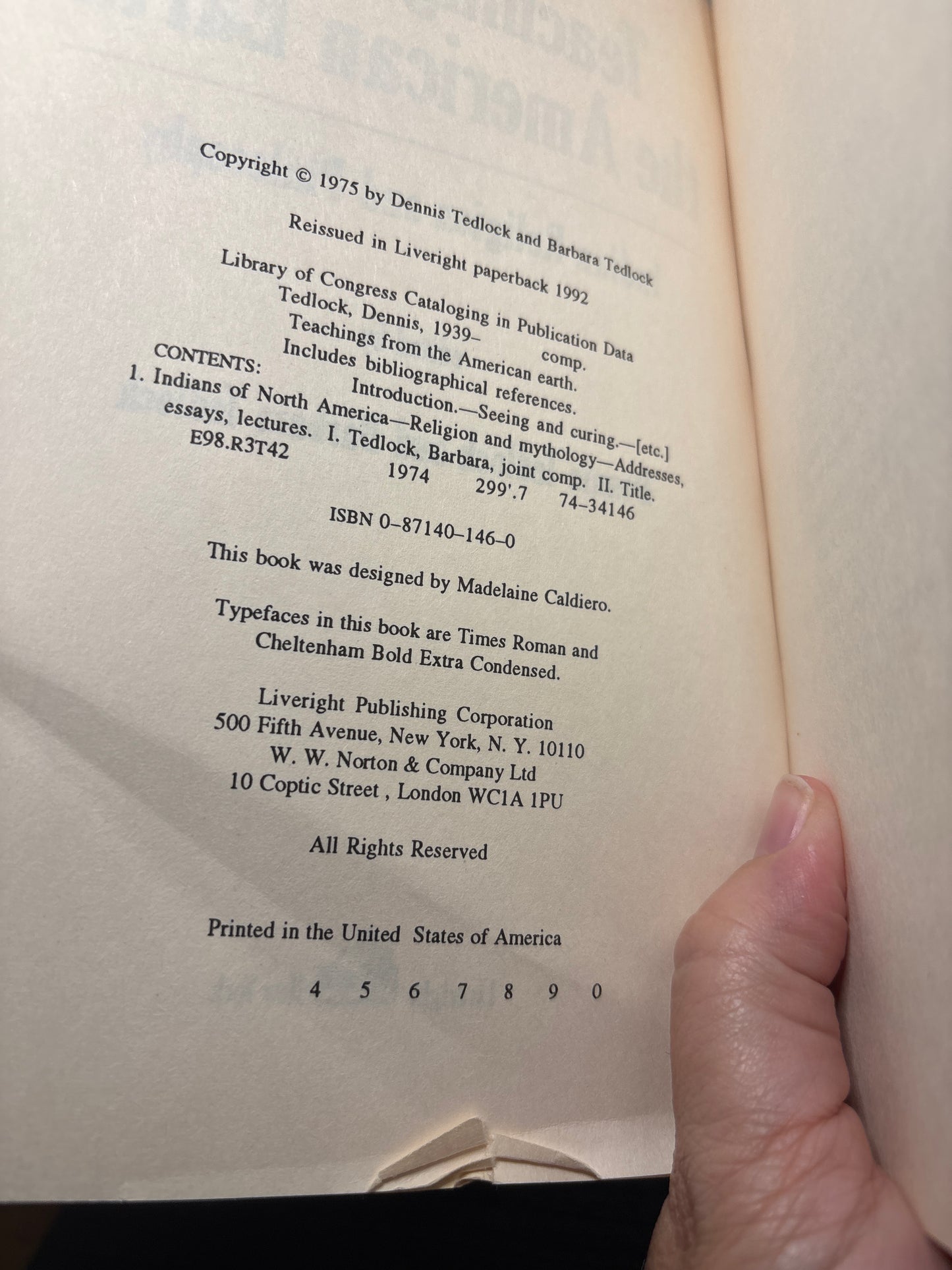 Teachings from the American Earth: Indian Religion and Philosophy edited by Dennis Tedlock, Barbara Tedlock | Native American Anthropology