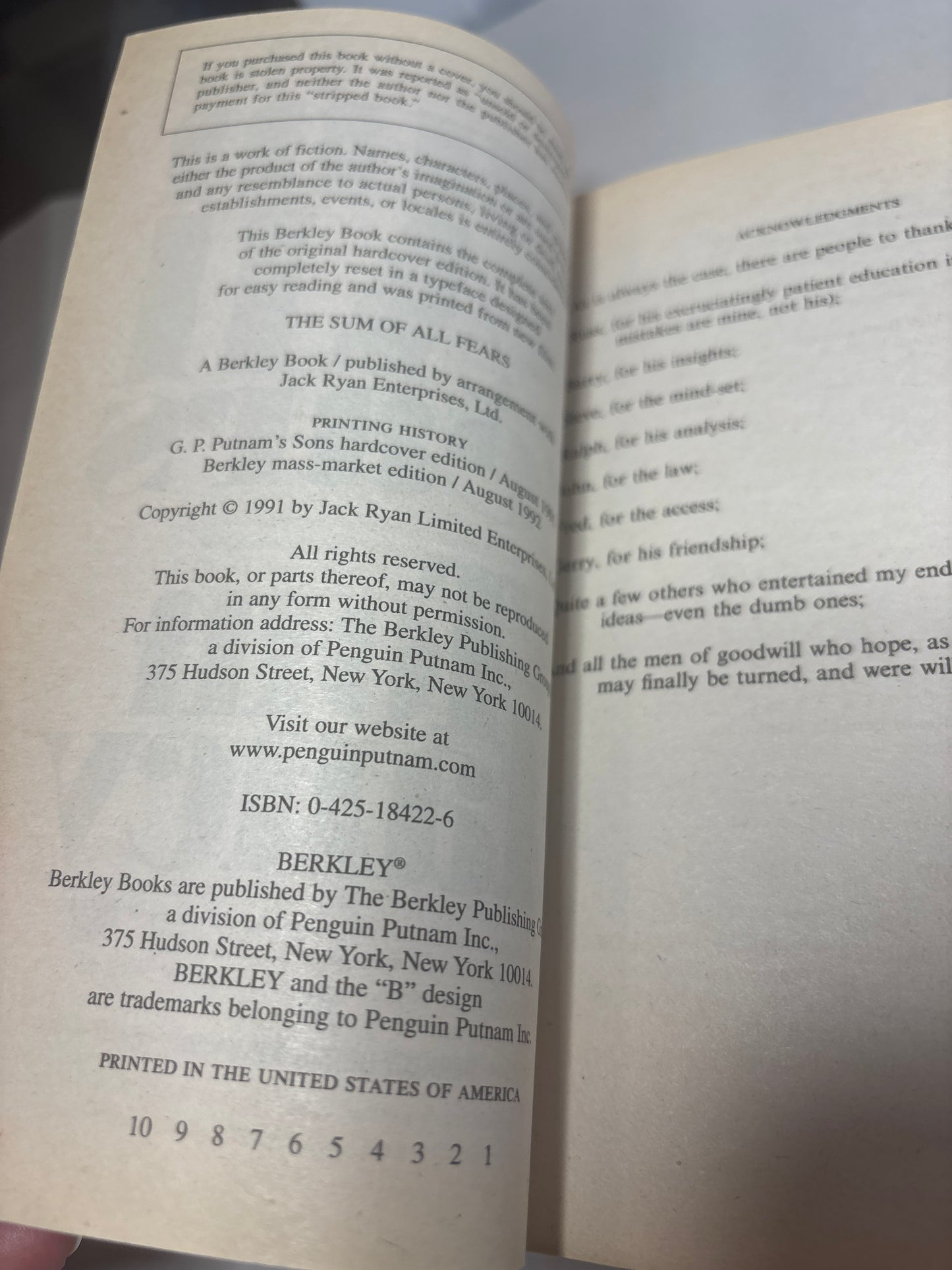The Sum of All Fears by Tom Clancy (Jack Ryan #6)